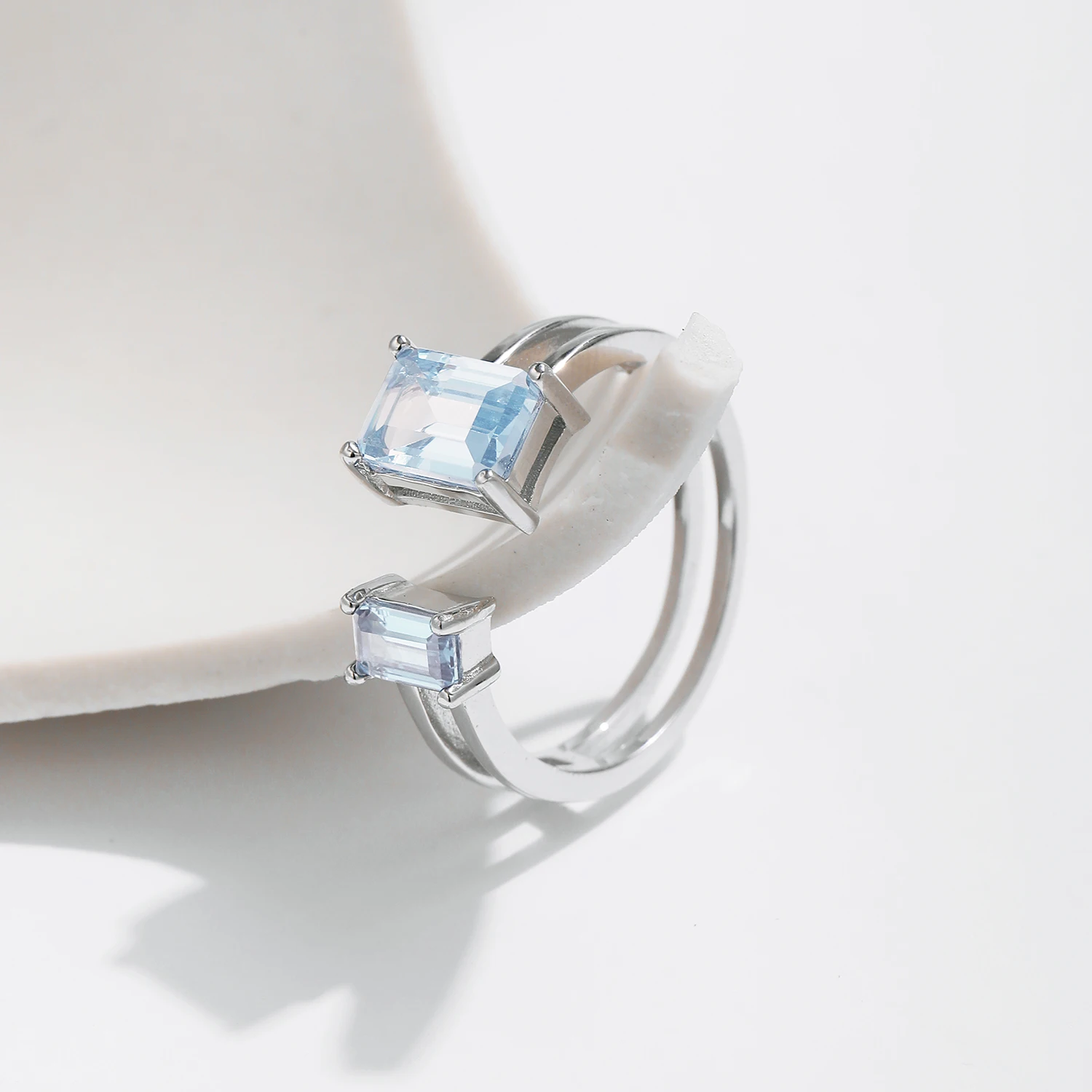 MODIAN 925 Sterling Silver Rectangle Emerald Cut Light Blue CZ Ring Delicate Adjustable Finger Ring For Women Girl Party Jewelry - view 6