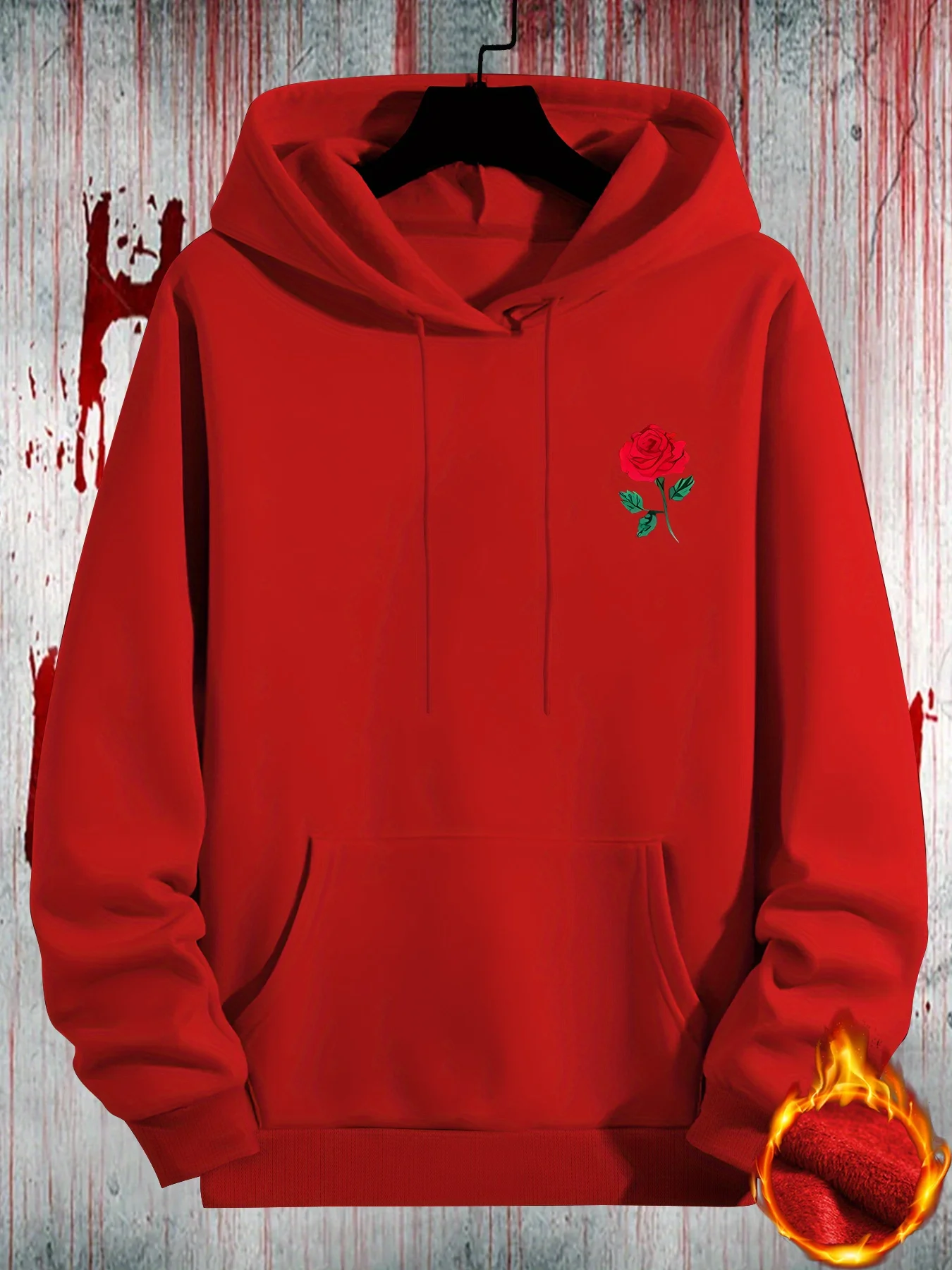 Herren Cool Rose Grafik-Print Hoodie Lässiger Pullover mit Kapuze Kängurutasche Streetwear-Oberteil – Detail 4