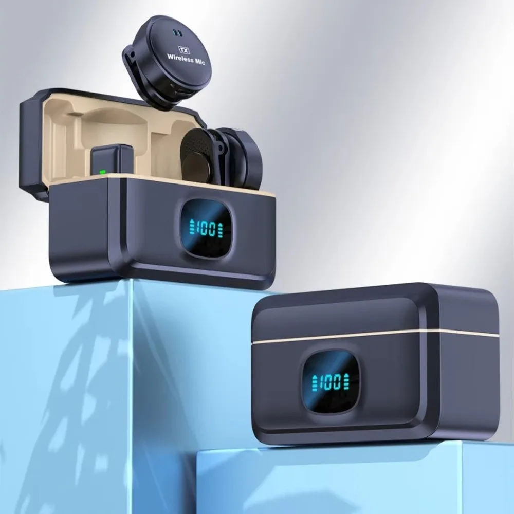 

Noise Cancellation Wireless Microphone Plug and Play Portable Back Clip Lavalier Microphone with Charging Case Magnetic