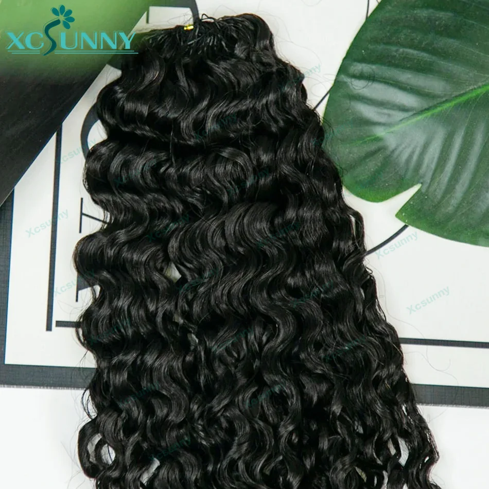 ريشة الكروشيه الضفائر شعر الإنسان موجة المياه Knotless قبل فصل ريشة الكروشيه وصلات شعر بشري بأطراف مجعدة ضيقة