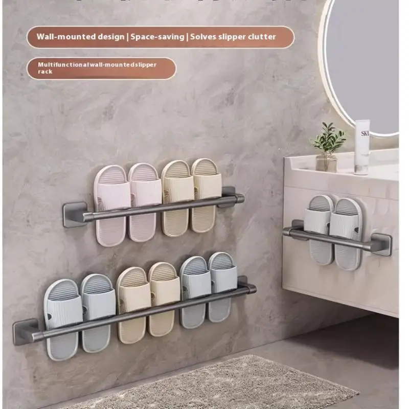 Two Layer Punch-Free Towels Holder Bar Bathroom Storage Rack Towel Rack Organizer Wall-Mounted Towel Shelf