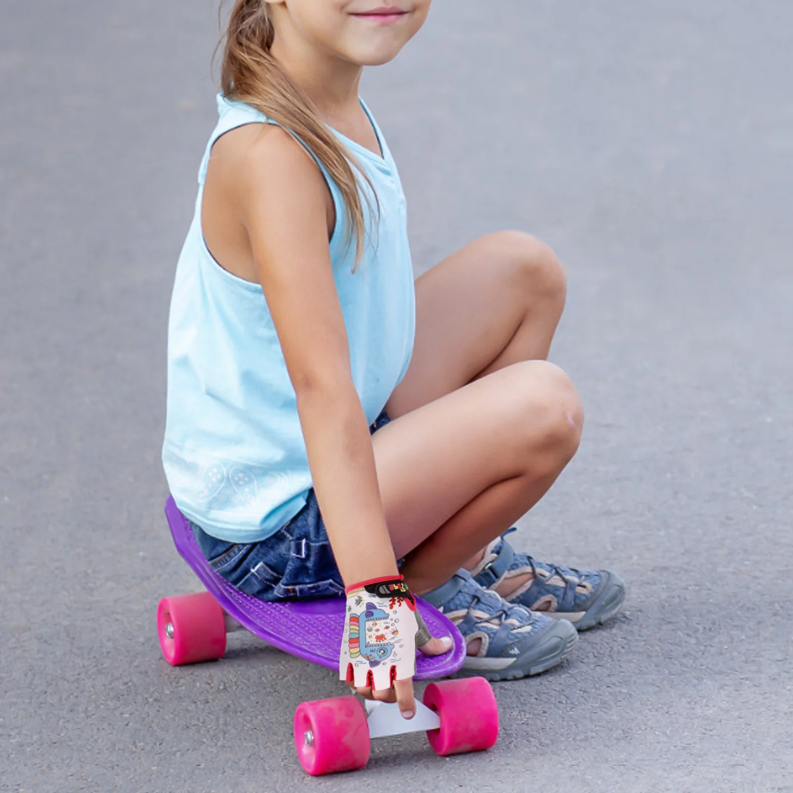 

Детские перчатки без пальцев с розовым рисунком рыбы, дышащая нескользящая ручка для езды на велосипеде, катания на роликовых коньках, балансировочного велосипеда, спорта на открытом воздухе, дети