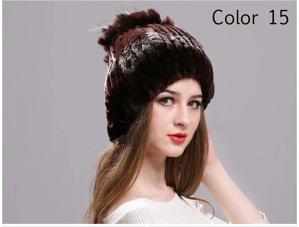 Strickmütze für Damen, 100 % echte Rex-Kaninchenfellmütze mit Blumen, Oberteile, warme, hochwertige Beanie-Damenmütze aus echtem Pelz für den Winter – Detail 37