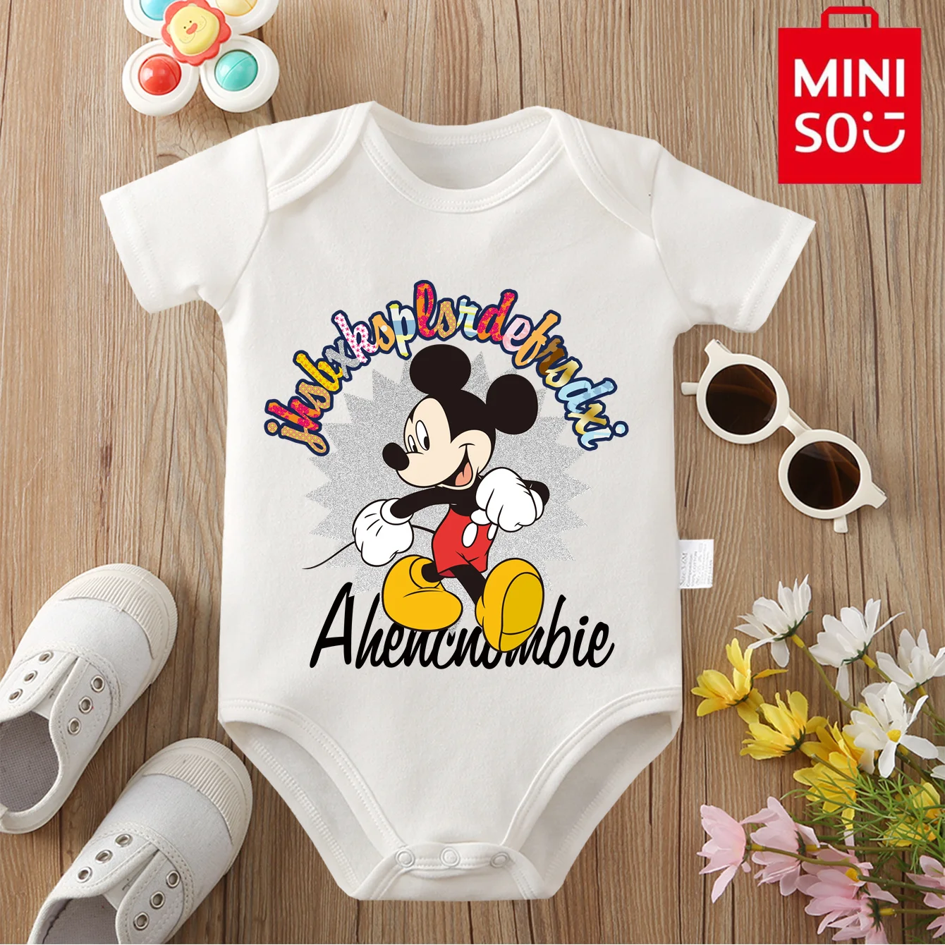 

MINISO Soft and Comfortable 100% Cotton Baby Clothe Onesie Bodysuit Mickey Mouse Cute Cartoon Print for 0 To 12 Months Newborn