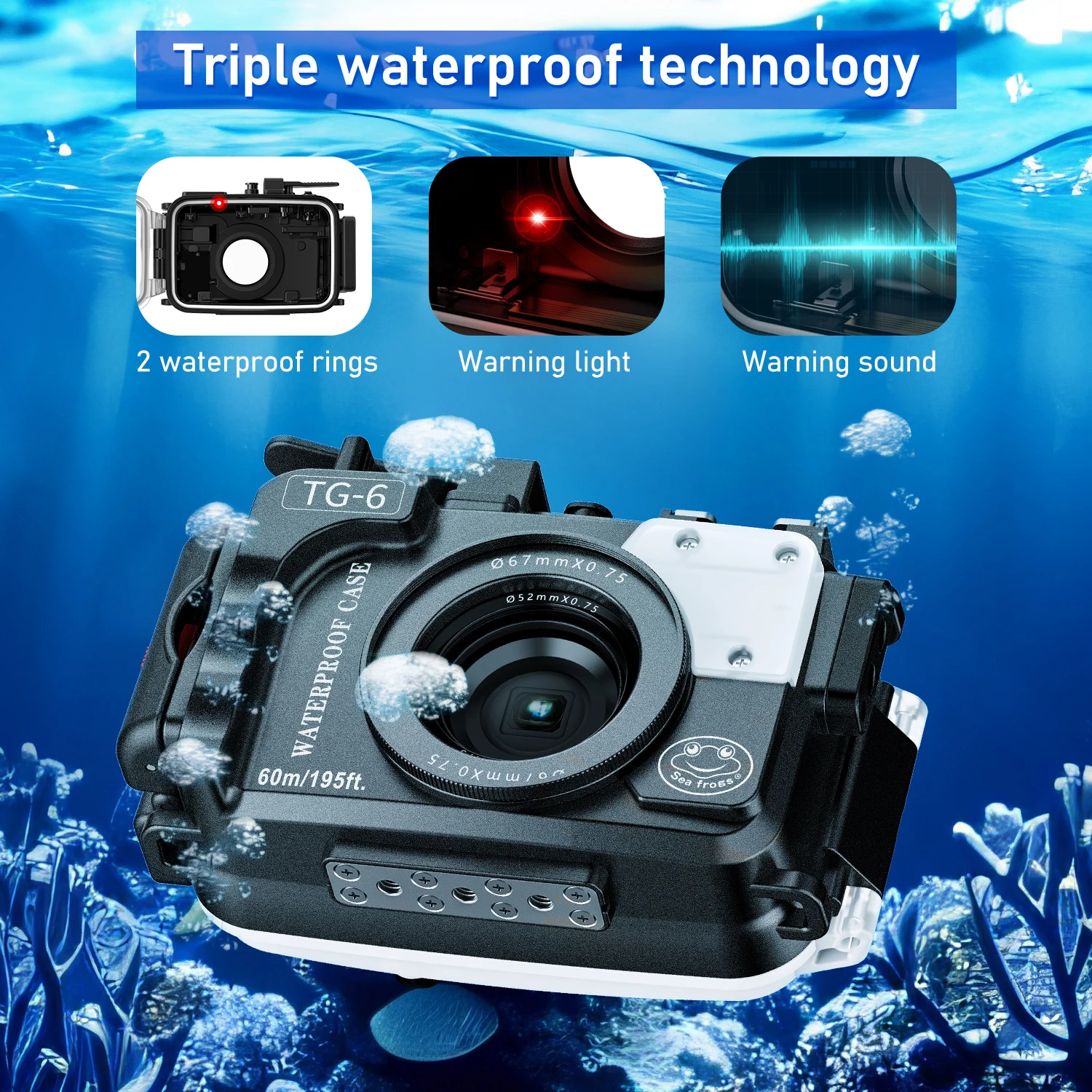 Seafrogs Waterproof Camera Housing Case for Olympus TG-7 (60m/195ft) - Diving & Snorkeling Underwater Protection, Shockproof