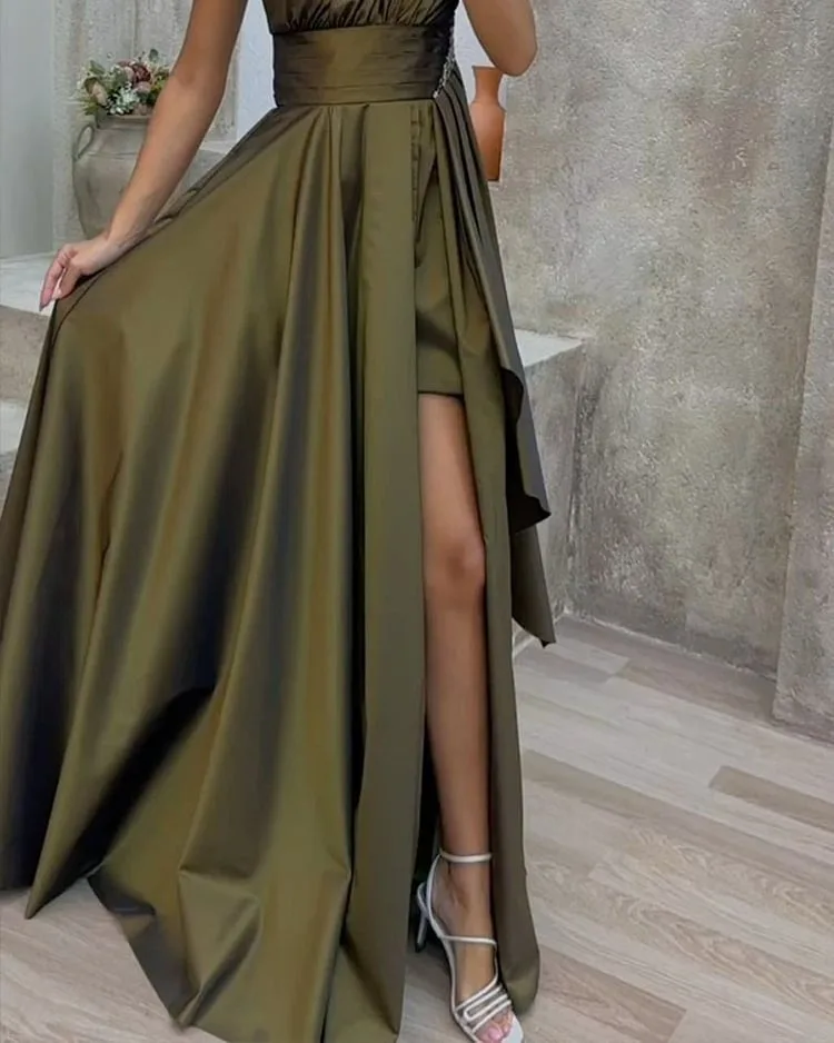 Vestidos De Gala One Shoulder Prom Dresses A Line Satin Party Dresses for Women Side Slit Vestidos Para Eventos Especiale