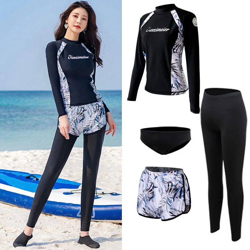 

Women's 5pcs/set Swim Shirt Leggings Bikini Quick Dry Rash Guards Sun Protection Long Sleeve Swimsuit Full Body Tracksuits