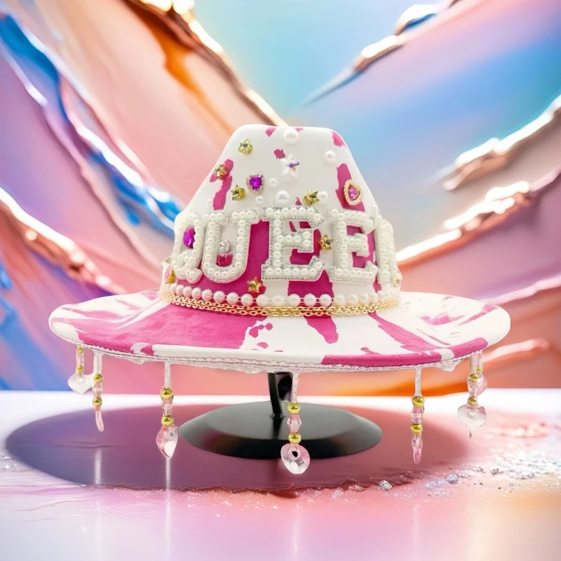 

HongLuan Glitter Costume Hat Adult & Cowboy Hats Rhinestone for Woman, Cowboy Cosplay Female Accessories & Cowgirl Cap