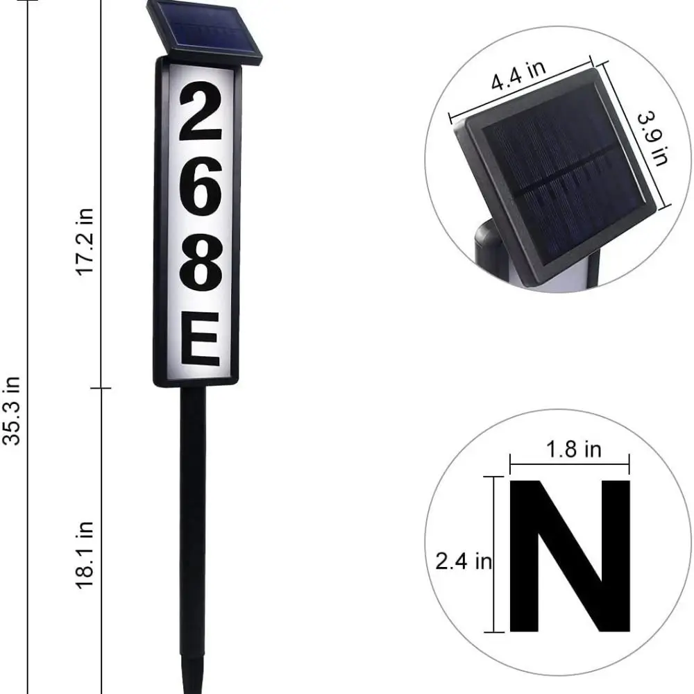 Solar-Powered LED House Number Light Pole Mount Two Light Colors Column Sign Light Energy-Efficient High Brightness