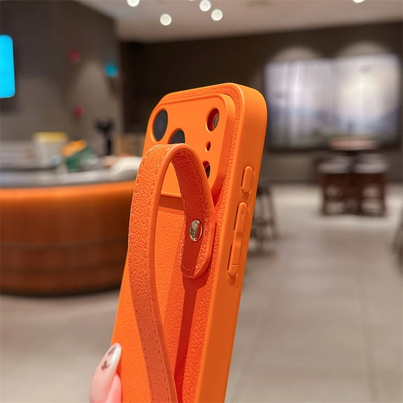 الجلود الملمس معصمه حامل جراب هاتف آيفون 17 الهواء 16E 15 14 زائد 13 12 11 برو ماكس عادي اللون ماتي غطاء مقاوم للصدمات #5