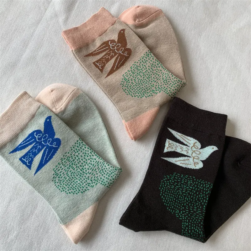 1/3 Pairs Women's Floral & Animal Print Knitted Long Socks Vintage Over the Calf Stockings Cotton Blend Cute Warm Tall Socks