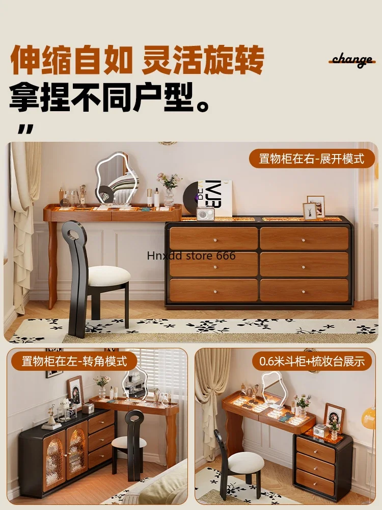 Medieval style ultra-thin bedside bucket cabinet dresser integrated solid wood dressing table storage cabinet glass