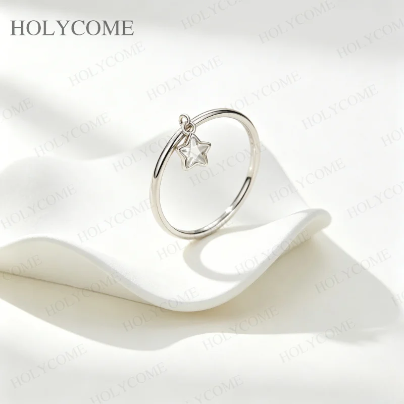 925 Sterling Silber Trendige kleine Stern-Anhängerringe mit Zirkonia, stapelbar, für Frauen, Jahrestag, edler Schmuck, Geschenk – Detail 3