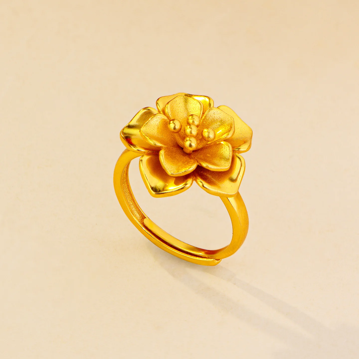 

Luxury 24K 9999 Pure Gold real gold Women's sweet adjustable size flower ring