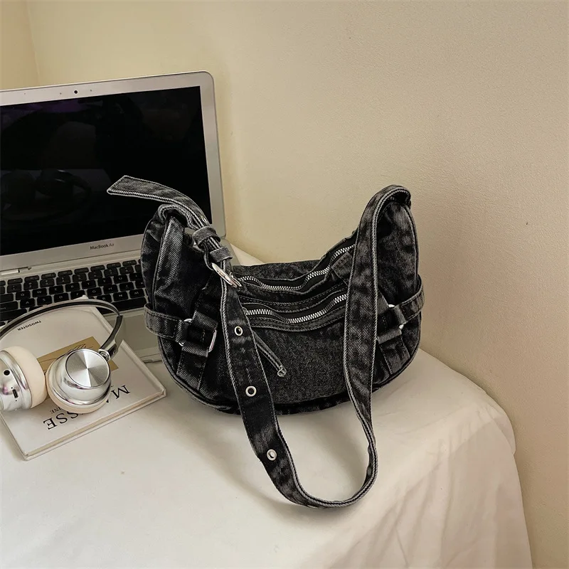 

2025 New! Women's Fashion Denim Dumpling/Croissant Tote Bag - Wear-Resistant, Versatile Single-Shoulder & Crossbody Style