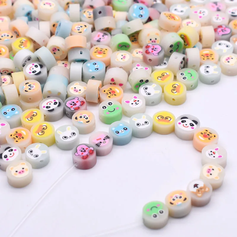 20/50/100pcs Mixed Jelly color Cartoon Animals Polymer Clay Bead For Jewelry Making  Diy Bracelet 10mm