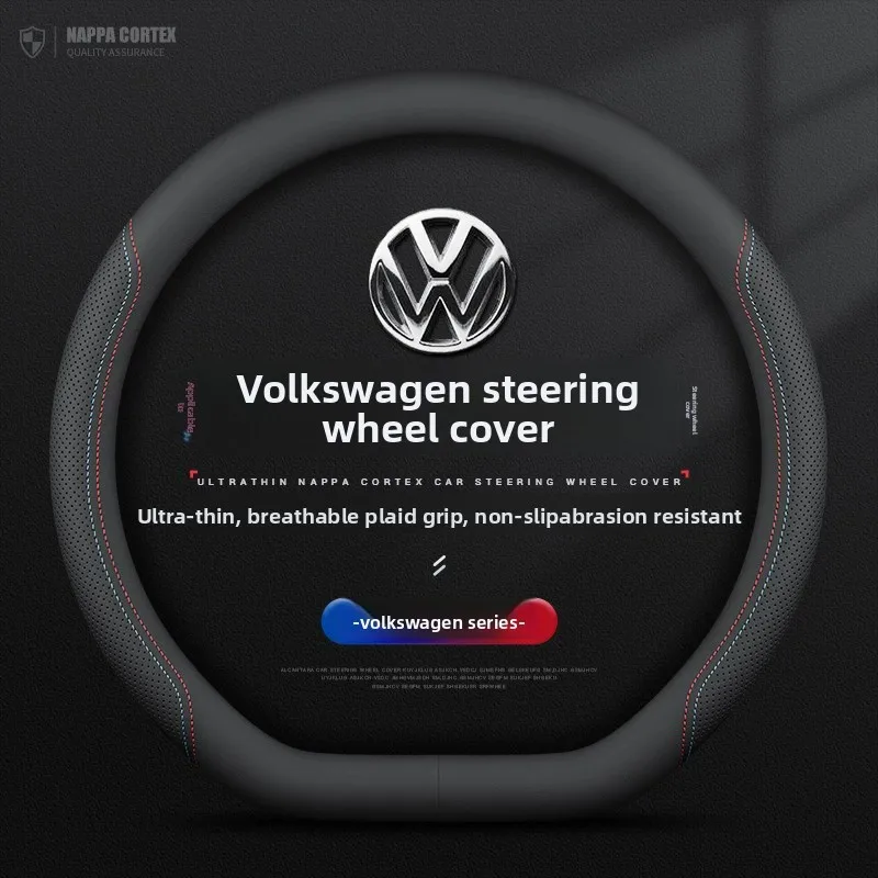 

Leather Car Steering Wheel Cover for Volkswagen Tiguan T-Roc T-Cross Tayron Polo Atlas Id4 Caddy Teramont Jetta 2023 2024 2025