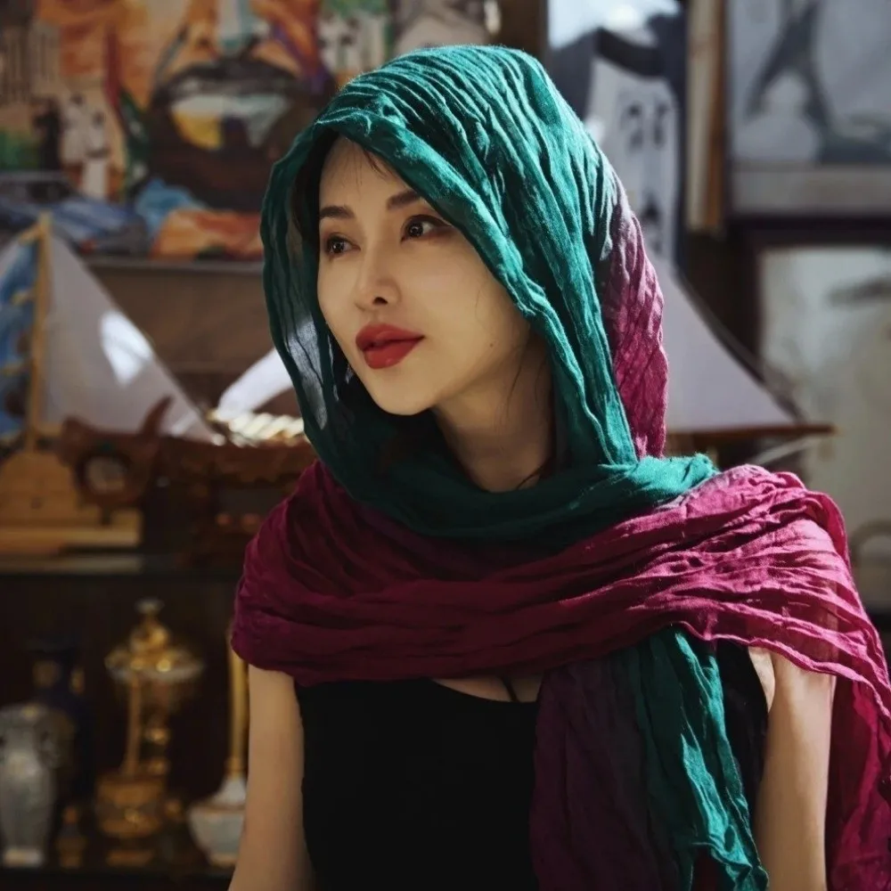 وشاح عتيق متدرج متعدد الاستخدامات على طراز الأراضي القاحلة شال طويل مطوي خفيف الوزن وأوشحة شاطئ قابلة للتنفس للإكسسوارات النسائية