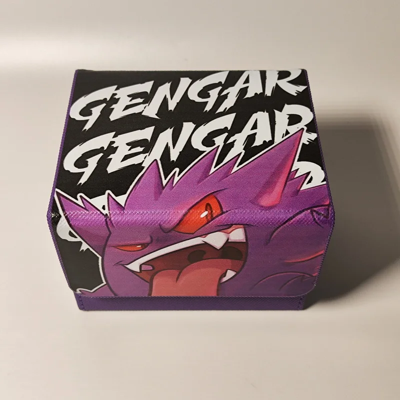 Gengar PTCG DIY lederen kaartdoos met grote capaciteit, verdikte anime-gamecollectiekaartopbergdoos 100+