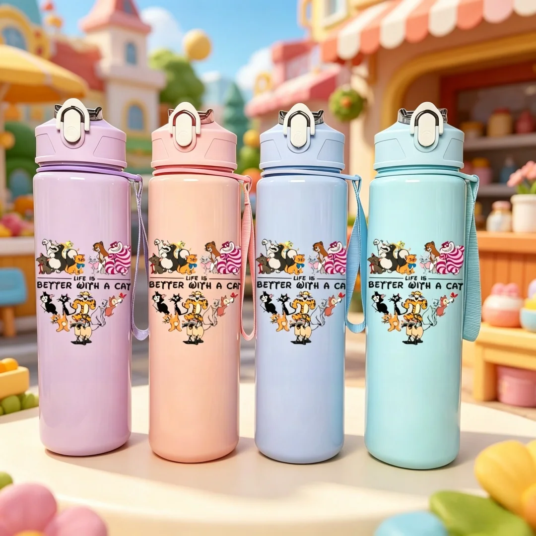 3D Printed Cartoon Pattern Water Bottle, Frosted Texture , Premium and Durable, with Portable Carry Strap , Lightweight