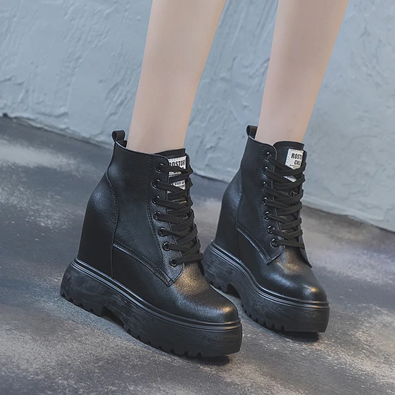 Fujin 11cm Platform Wedge Hiden Heel Women Casual Boots Spring Autumn Warm Fur Winter Shoes Booties Motorcycle Female Punk