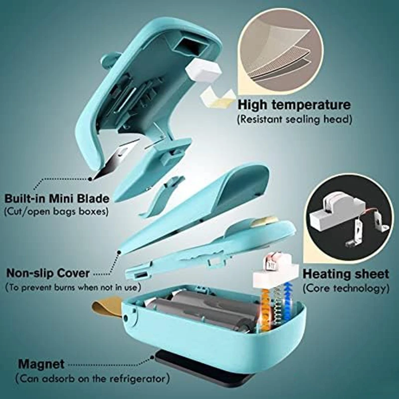 Mini Chip Bag Sealer,Handheld Heat Vacuum Sealer Cutter,Portable Resealer Machine For Snack Plastic Fresh-Bags-Cookies