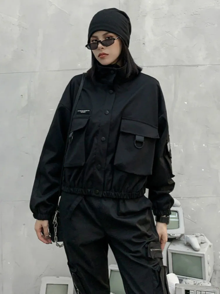 Amax luluE European Designer Spring Clothing Women Black Punk Style Jackets Ladies Casual Short Coats Female Gothic Streetwear