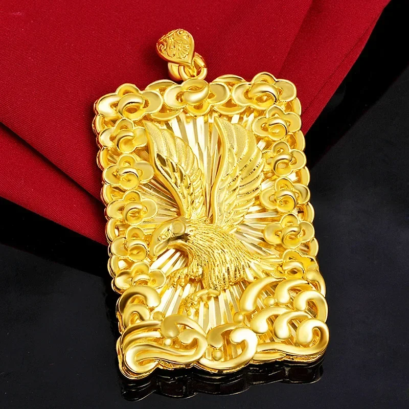 Colgante de oro puro 100% de 24k para hombres, padre, Bro, águila, alas extendidas, etiqueta cuadrada dorada, regalos de cumpleaños y boda, joyería alta