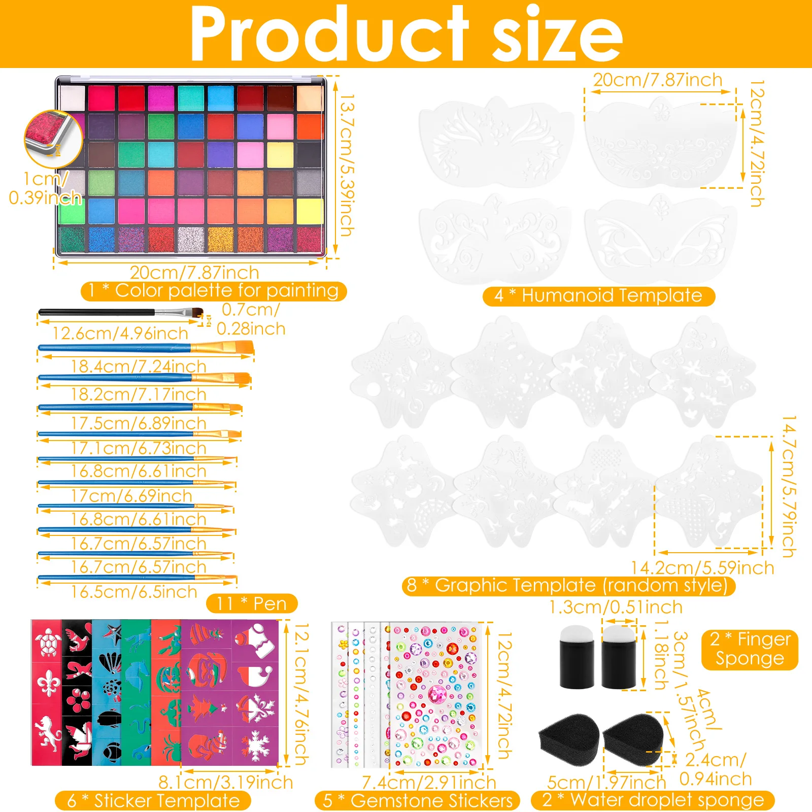 15/54 Color Face Painting Kit Water Activated Face Paint Palette Facepaint Makeup Kit with Brush Face Painting Set for Kid Adult