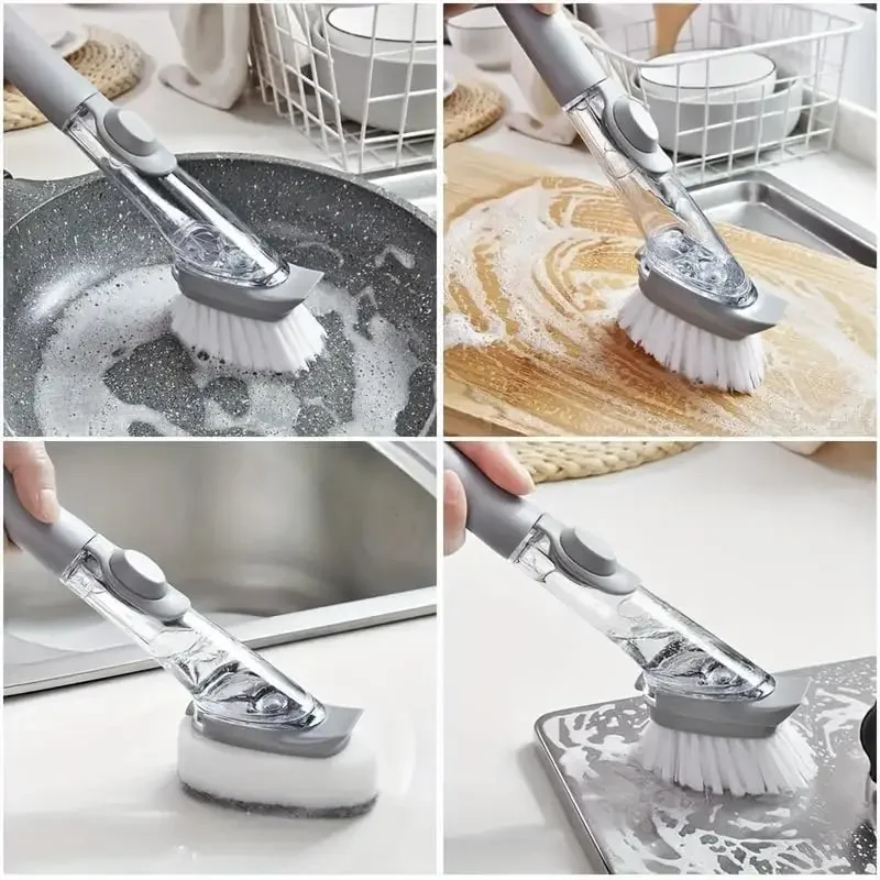 2 in1 Kitchen Cleaning Brush with Removable Brush head Sponge Soap Dispenser Dish Washing Brush Set Kitchen Clean Tools