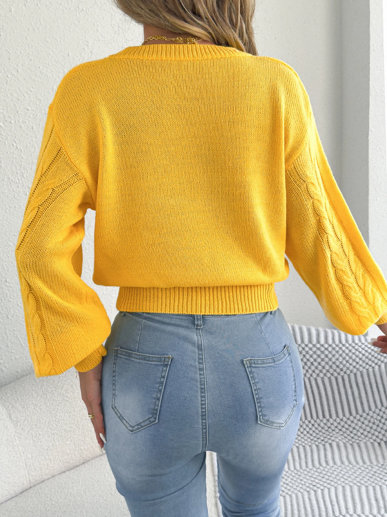 Women Solid Waist Tie Knit Pullover Round Neck Long Sleeve Fall Winter Vacation Ready Sweater Top