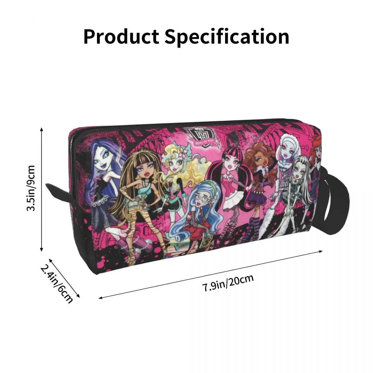 Monster High Collage Makeup Bag Large Cosmetic Bag for Men Women Anime Toiletry Bag Dopp Kit