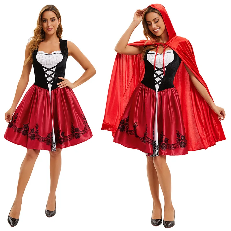 

Halloween Cosplay Little Red Riding Hood Costume For Women Adult Stage Performance Outfit Clothing Vampire Cloak Fancy Dress
