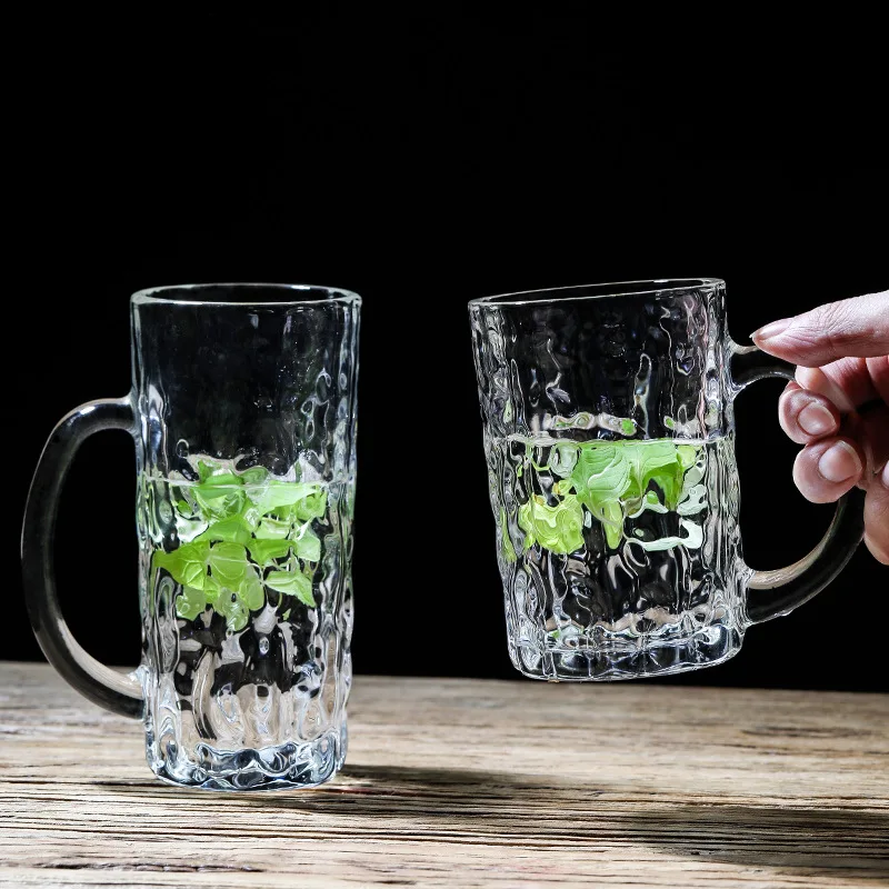 

Creative Home Glass Cup with Handle Large Capacity Tree Pattern Thickened Drinking Cup for Women