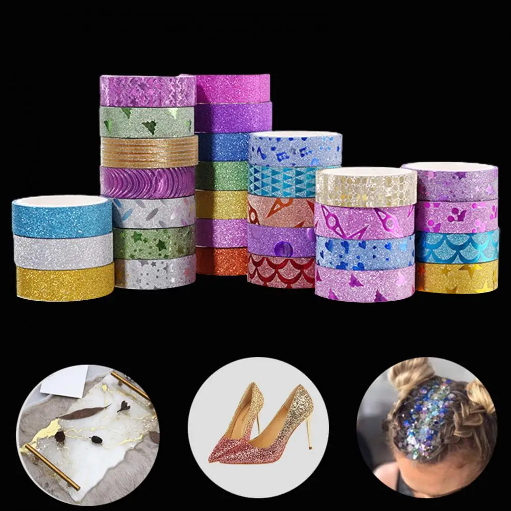 10 Rolls Glitter Washi Tapes Color Masking Tapes DIY Nail Art Stationery Scrapbooking Decoration Adhesive Tapes School Supplies