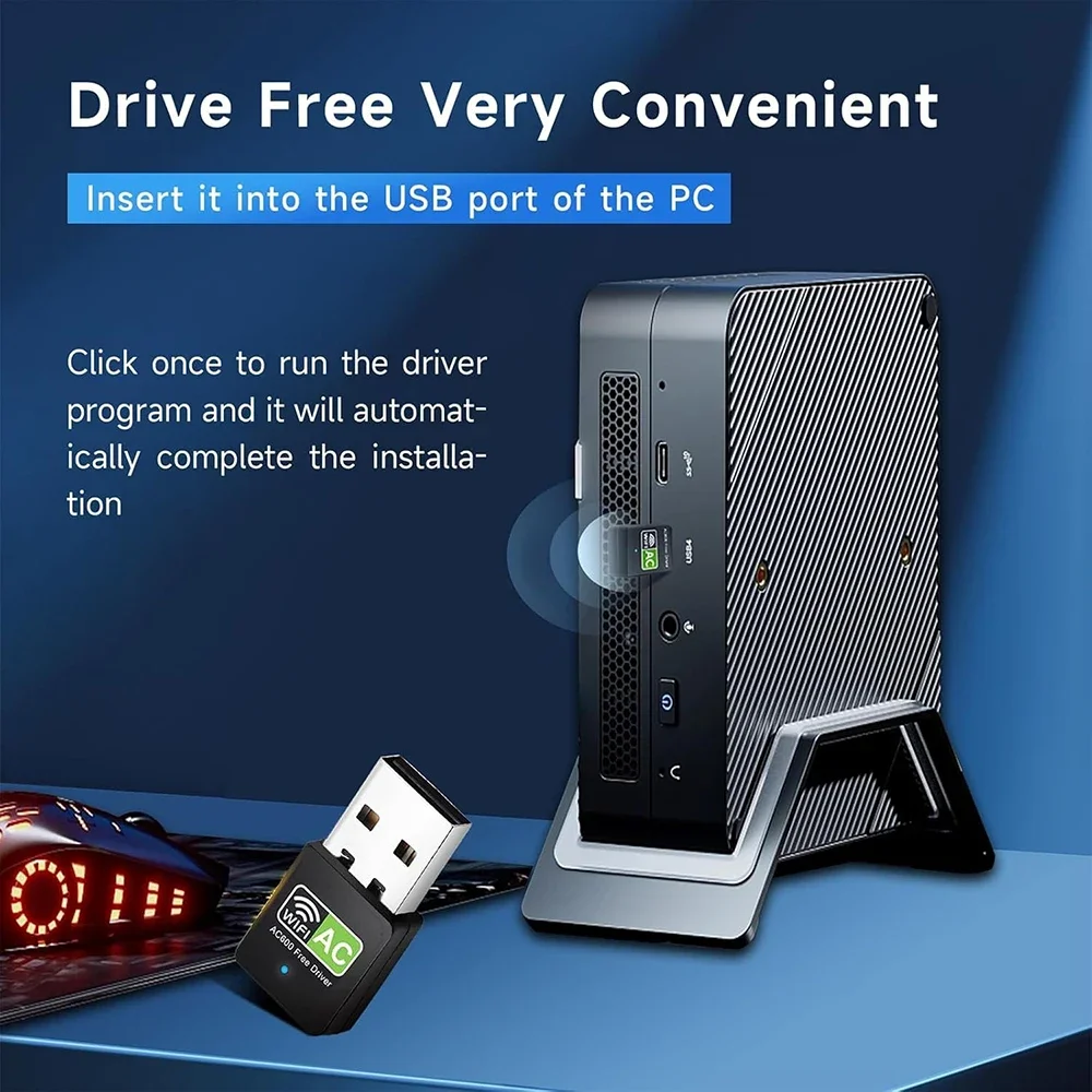 Adattatore WiFi USB 600Mbps Dual Band 2.4/5Ghz Ricevitore esterno di rete wireless Mini Dongle Wi-Fi per laptop/desktop Windows11/10