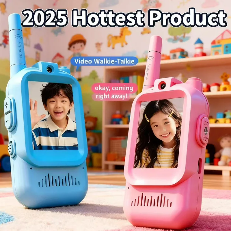 Video Walkie Talkies for Kids 2 Pack Rechargeable Intercom Walkie-talkie Cute 2 Inch Screen One-Click Call Child Video Intercom
