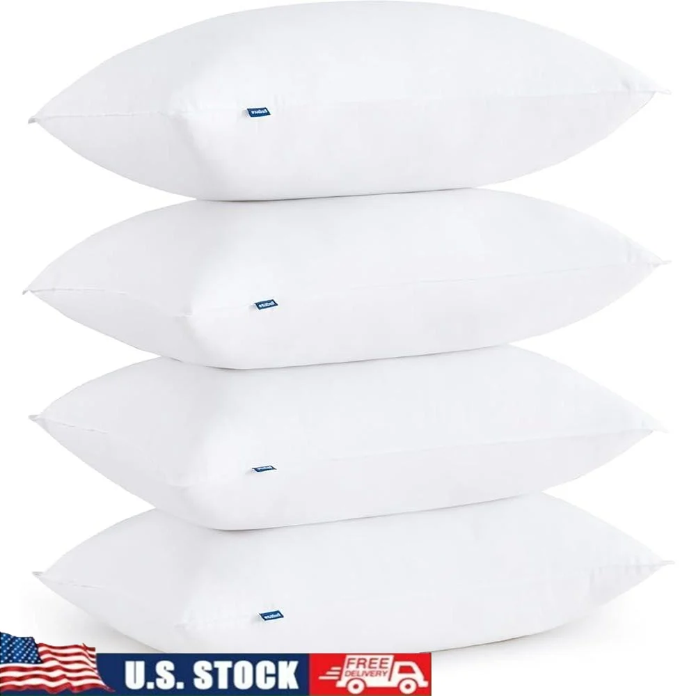 Set of 4 Queen Medium Firm Pillows Down Alternative Soft Support Hotel Quality Cozy Sleep Restful Nights