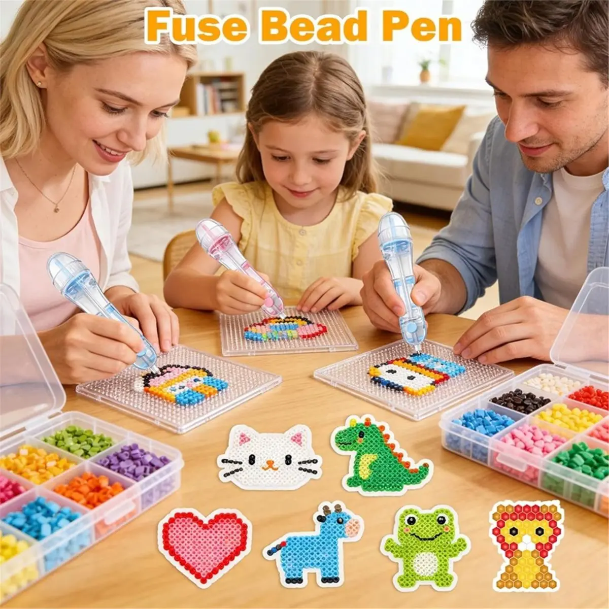 4 PCS 2.6mm Fuse Beads Pen, Pink and Blue Pen Bead Dispenser for Holiday Home DIY Decor, Family Fun Project