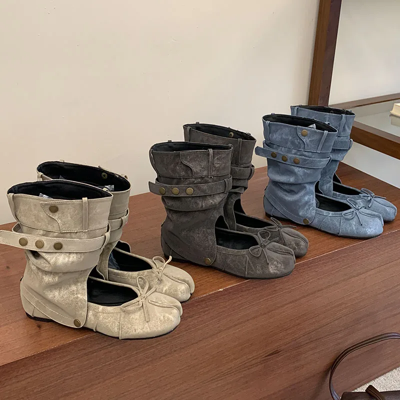 New Fashion Hollow Women Flats Sandals Boots Female Dress Shoes Soft Butterfly-Knot Ladies Short Ankle Boots Shoes