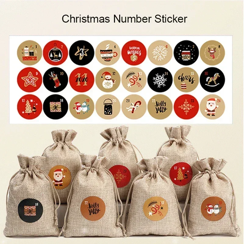 24 pçs/folha biscoitos doces selo adesivos diy presente embalagem etiquetas decoração de natal feliz natal advento calendário número papel adesivo