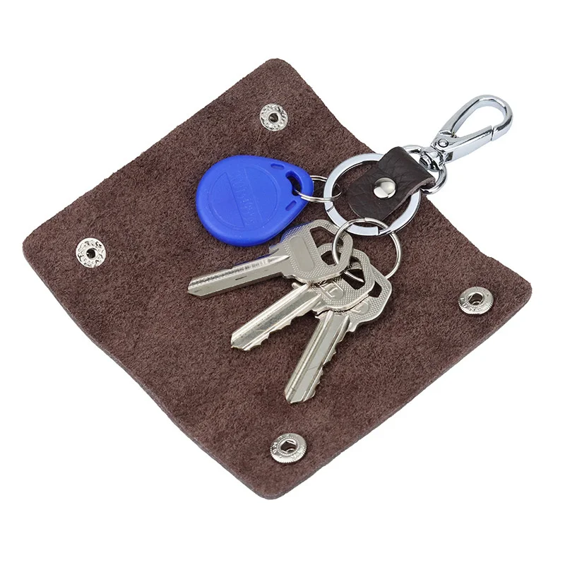 High-end Cowhide Retro Key Wallets Compact Access Card Organizer with Key Ring Anti-lost Keys Holder Unisex Key Bag as Gifts