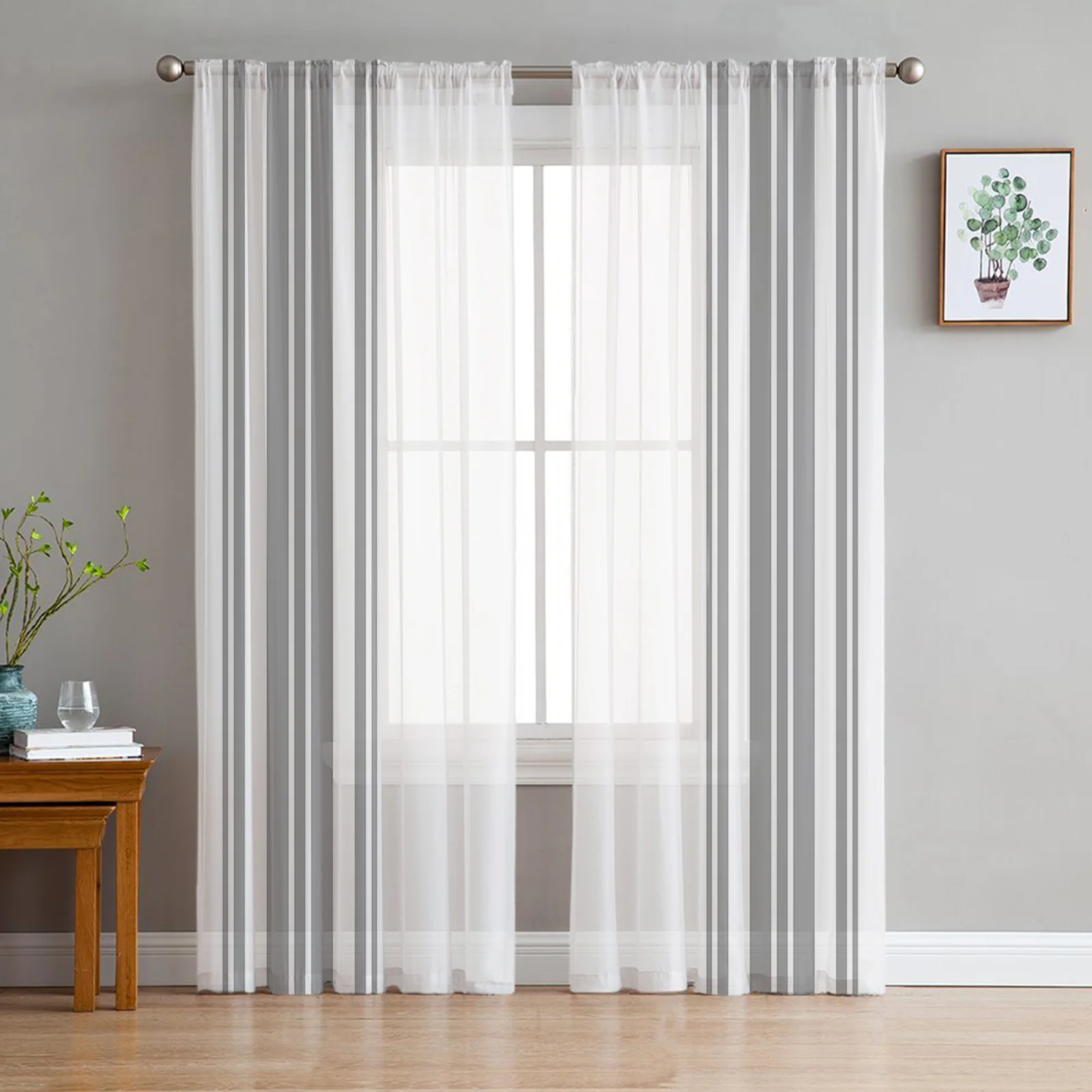 

Gray Stripes Sheer Curtains for Living Room Decoration Window Curtains for Kitchen Tulle Voile Organza Curtains