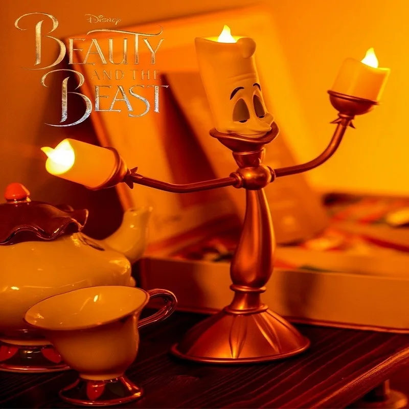 Nuevas figuras de acción de La Bella y La Bestia de Disney, Cogsworth Mr Clock, lámpara de vela Lumiere, estatua, figura, modelo de decoración del hogar, juguete