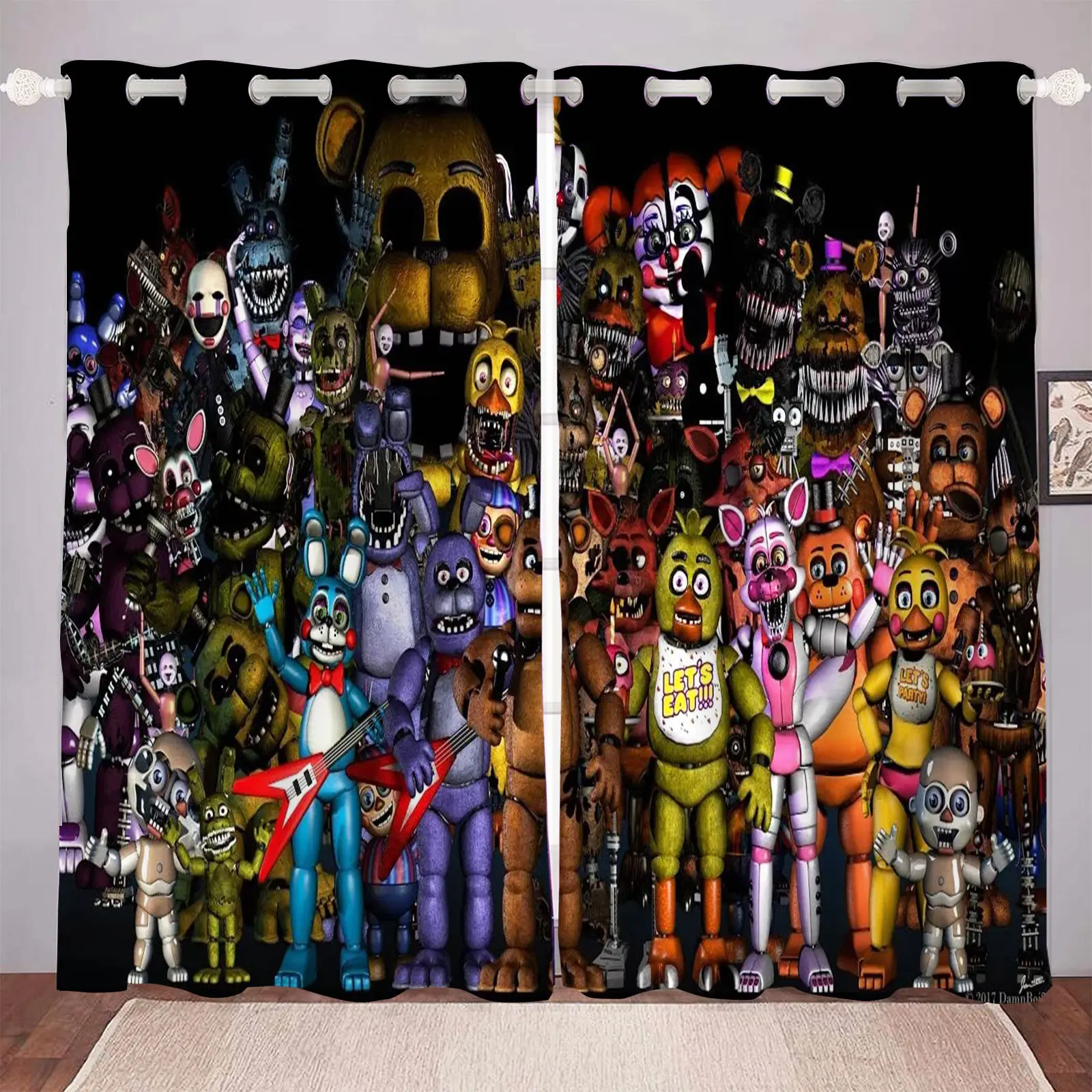 Five Nights at Freddy's Cartoon Curtain, Polyester Curtain, Punch Holes Shade, Kids Bedroom, Room Curtains, Home, Multiple Sizes