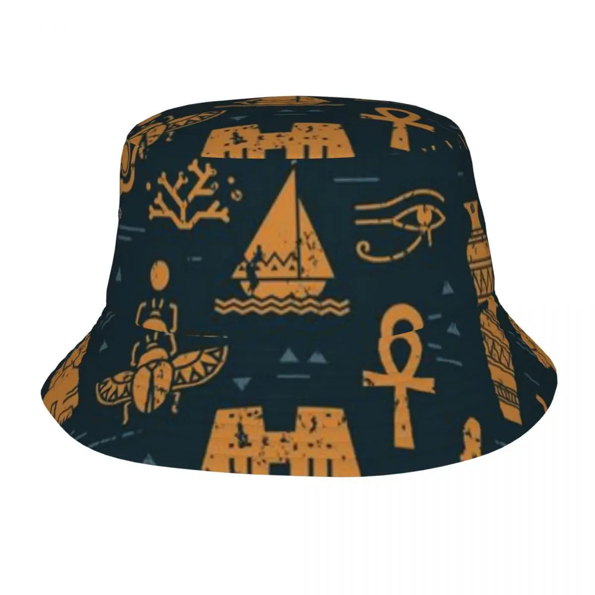 

Dark Egypt Pattern Unisex Casual Sun Hat Bucket Bob Hip Hop Cap Fisherman Panama