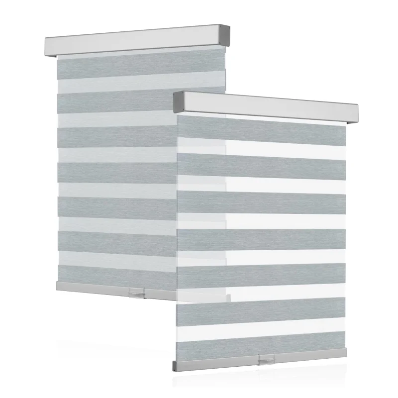 Custom Easy to Install Manual Cordless Light Grey Doul-layer Blackout Zebra Blinds for Window