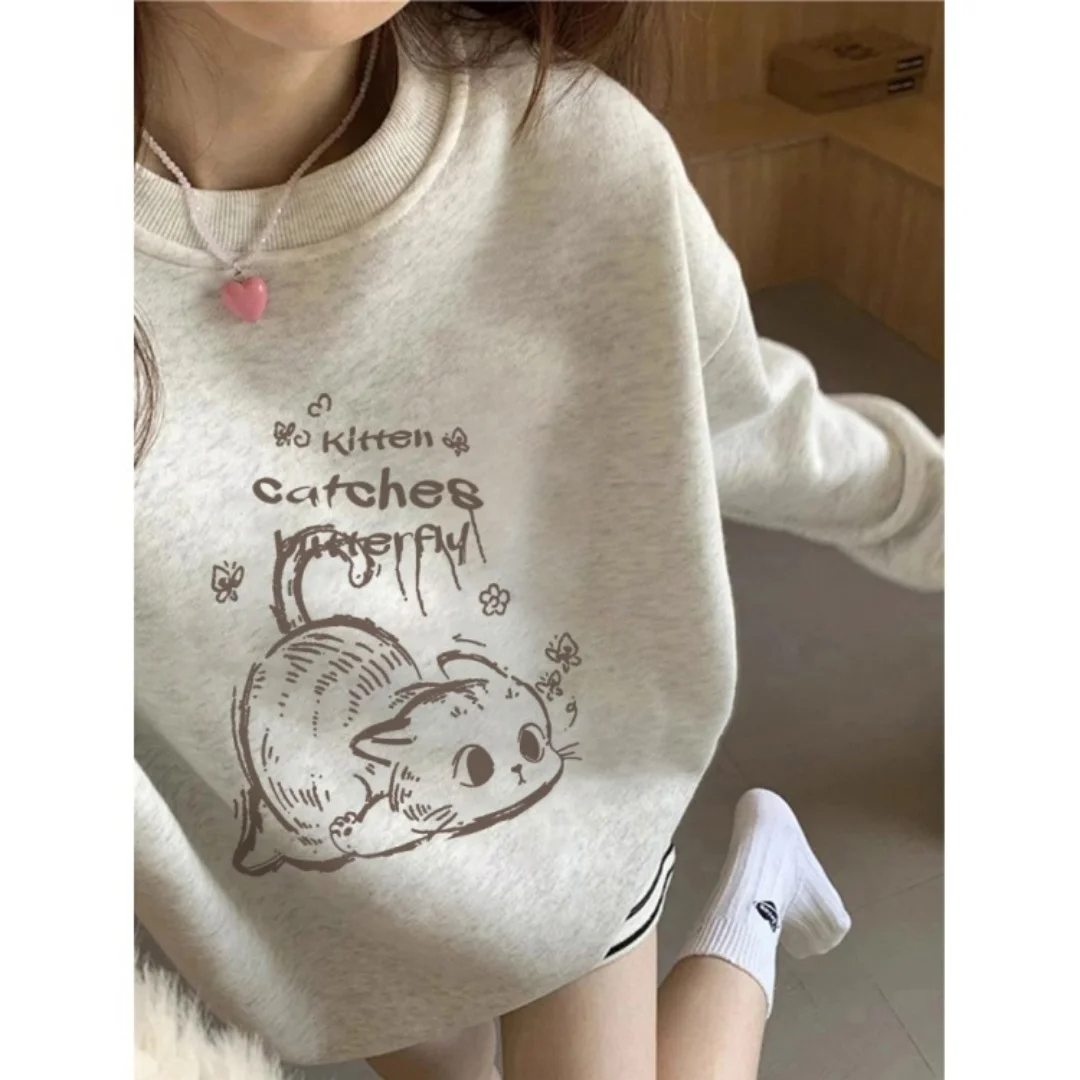 Womens Fashion Crewneck Sweatshirt Casual Winter Fall Soft Pullover Top Cozy Streetwear for Trendy Lazy Days Style