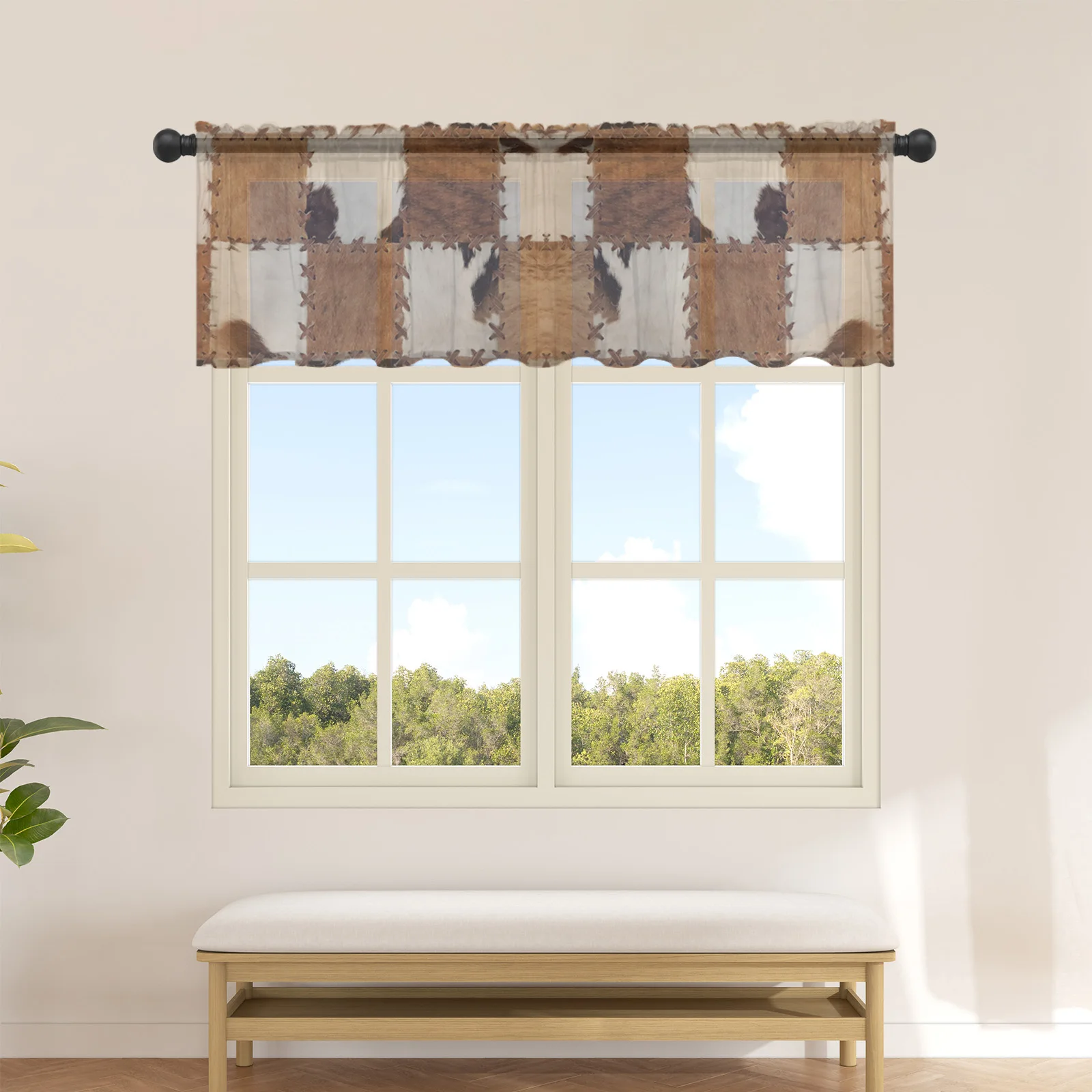 Articulated Texture Cowhide Texture Small Window Curtain Valance Sheer Short Curtain Bedroom Home Decor Voile Drapes