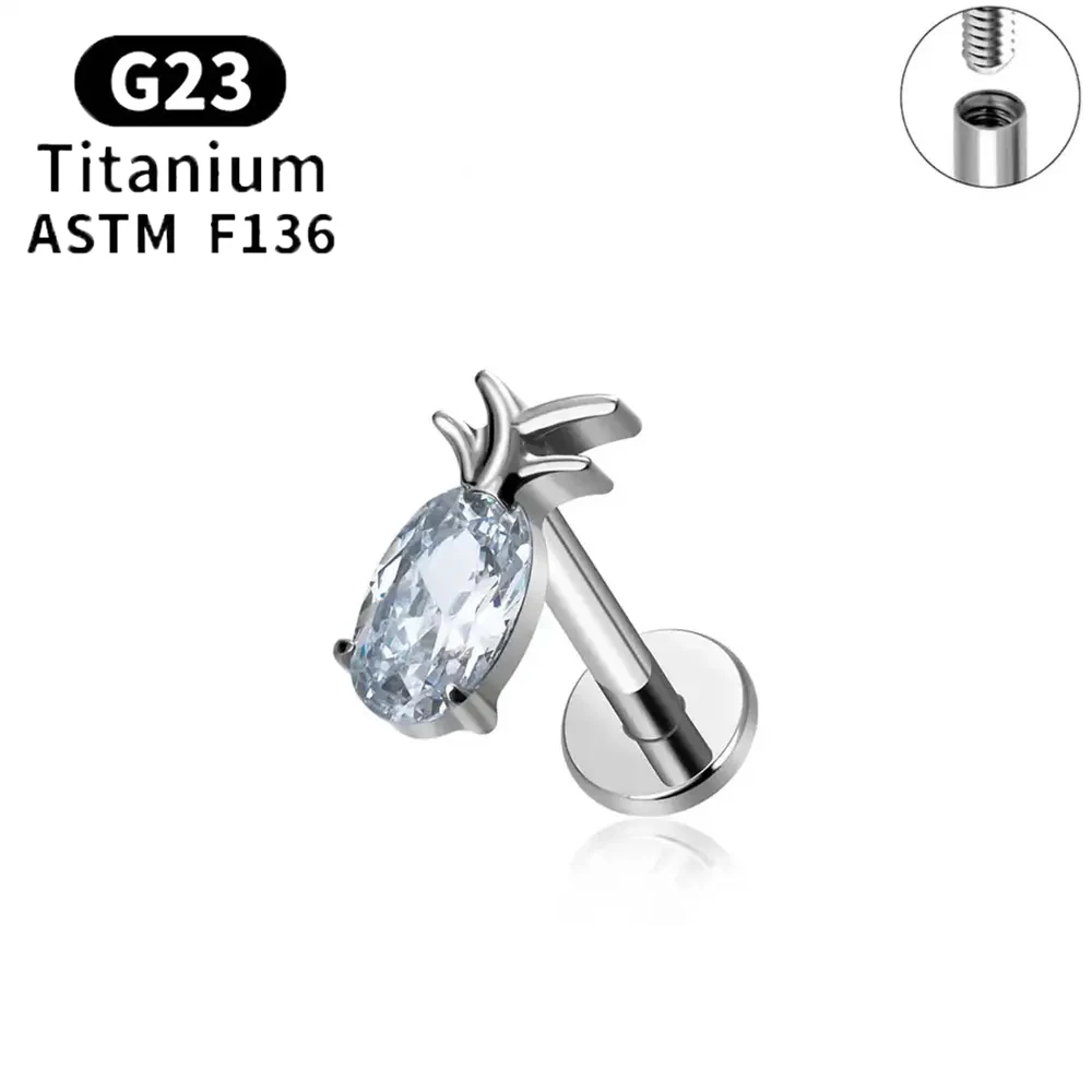 G23 ASTM F136 التيتانيوم الأناناس على شكل الزركون مجوهرات الأذن الغضروف شاشة الأذن الأذن الأظافر الأنف الأظافر الشفاه الأظافر